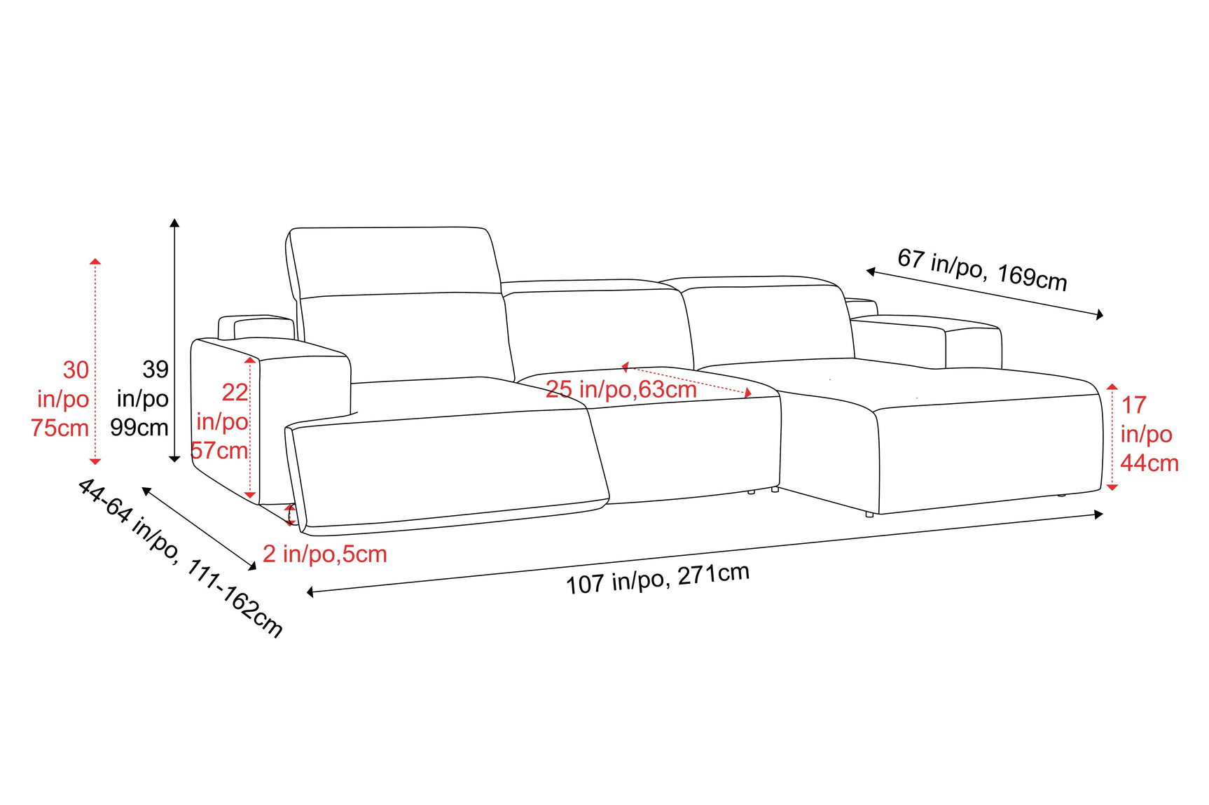 Valencia Valentina Seccional Reclinable