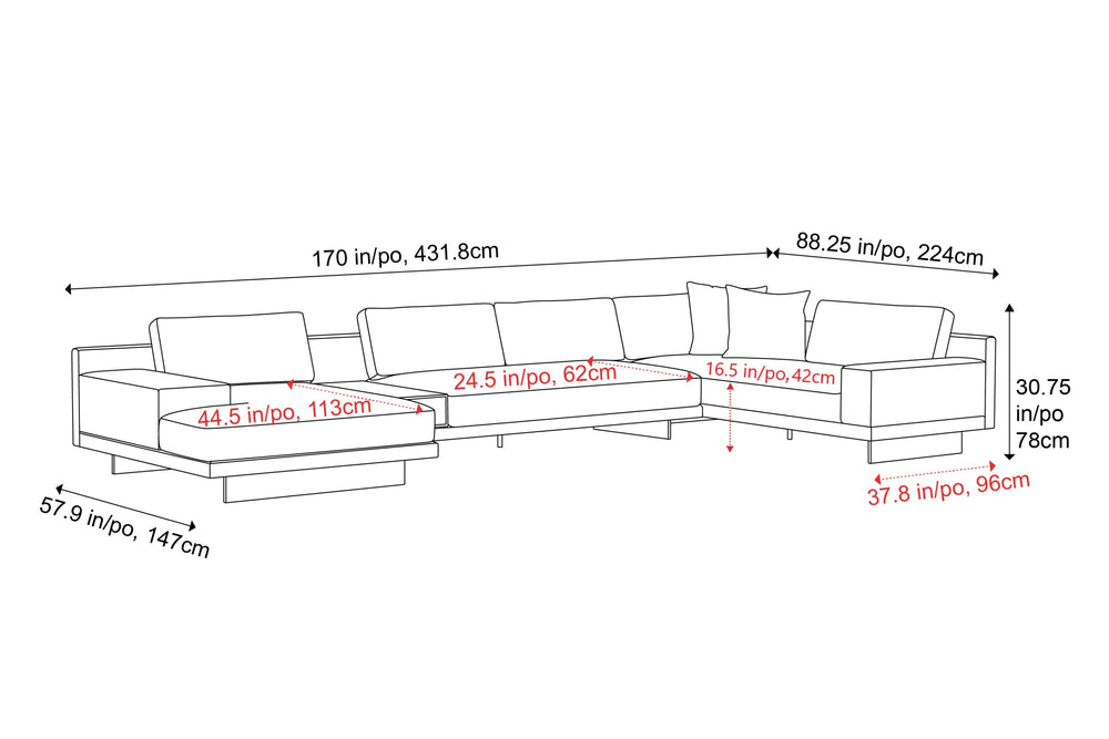 Valencia Alessandro Top calidad de piel, Sofa Modular con extensión Izquierdo, Modern Grey