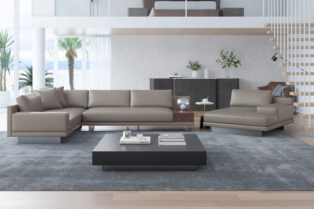 Valencia Alessandro Top calidad de piel, Sofa Modular con extensión Derecho, Modern Grey