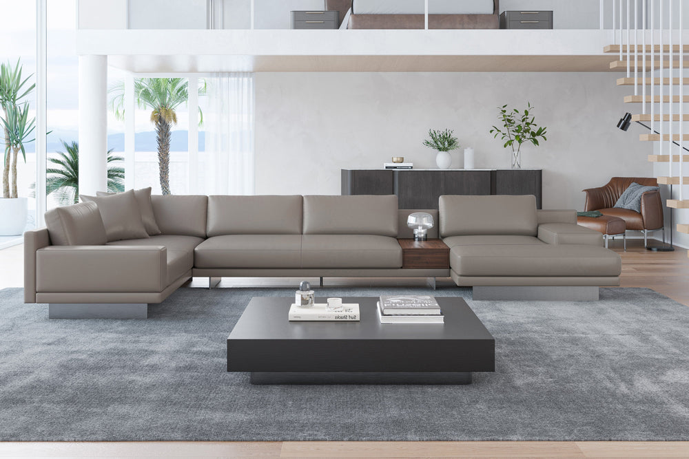Valencia Alessandro Top calidad de piel, Sofa Modular con extensión Derecho, Modern Grey