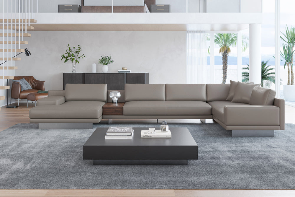 Valencia Alessandro Top calidad de piel, Sofa Modular con extensión Izquierdo, Modern Grey