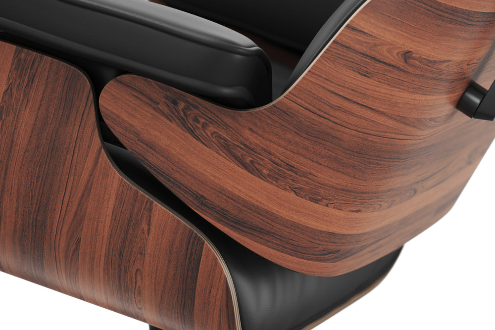 Valencia Armoni Eames Replica, Top Calidad de Piel Lounge Chair & Ottoman, Negro