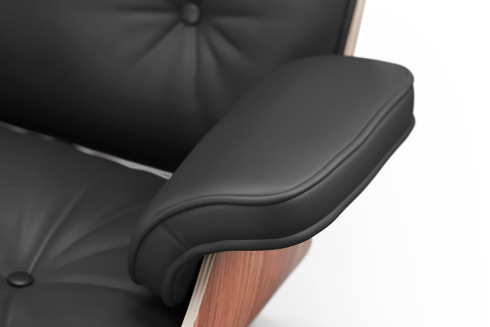 Valencia Armoni Eames Replica, Top Calidad de Piel Lounge Chair & Ottoman, Negro
