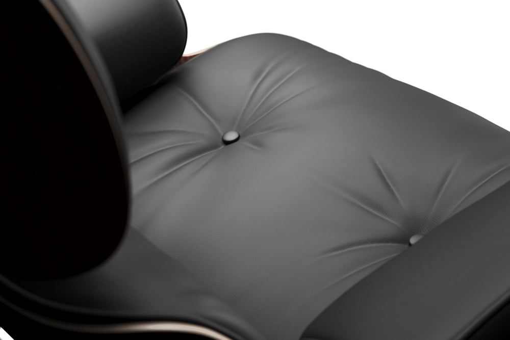 Valencia Armoni Eames Replica, Top Calidad de Piel Lounge Chair & Ottoman, Negro