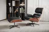 Valencia Armoni Eames Replica, Top Calidad de Piel Lounge Chair & Ottoman, Negro
