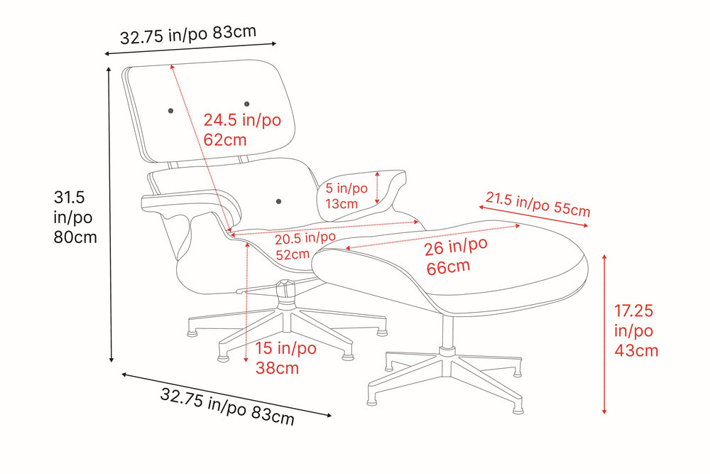 Valencia Armoni Eames Replica, Top Calidad de Piel Lounge Chair & Ottoman, Negro