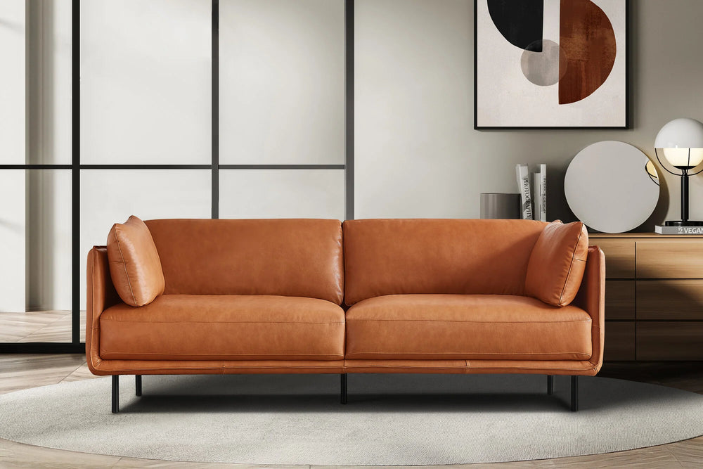Valencia Chloe Sofa de piel 3 Cuerpos, Cognac
